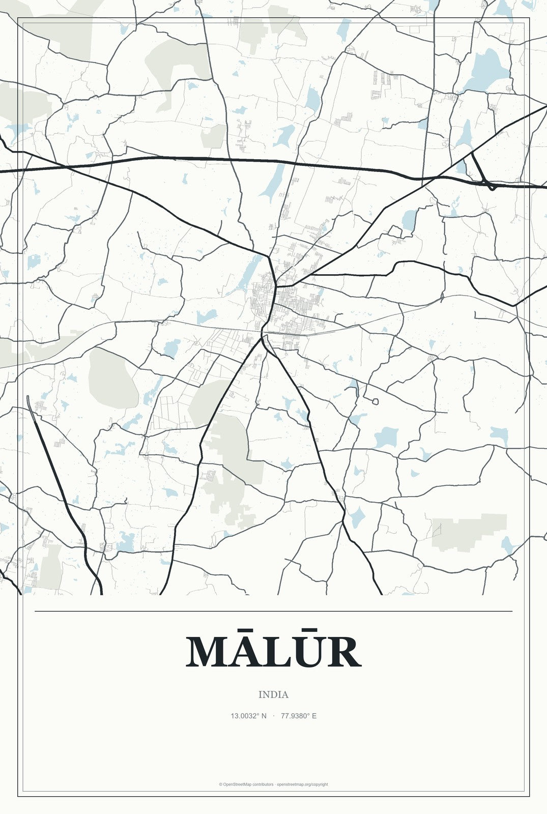 Mālūr, India City Map Aluminum Sign in Gallery Air style