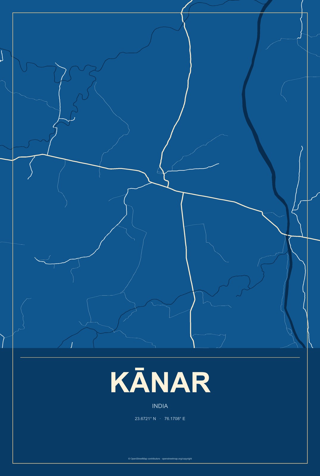 Kānar, India City Map Aluminum Sign in Harbor Cobalt style