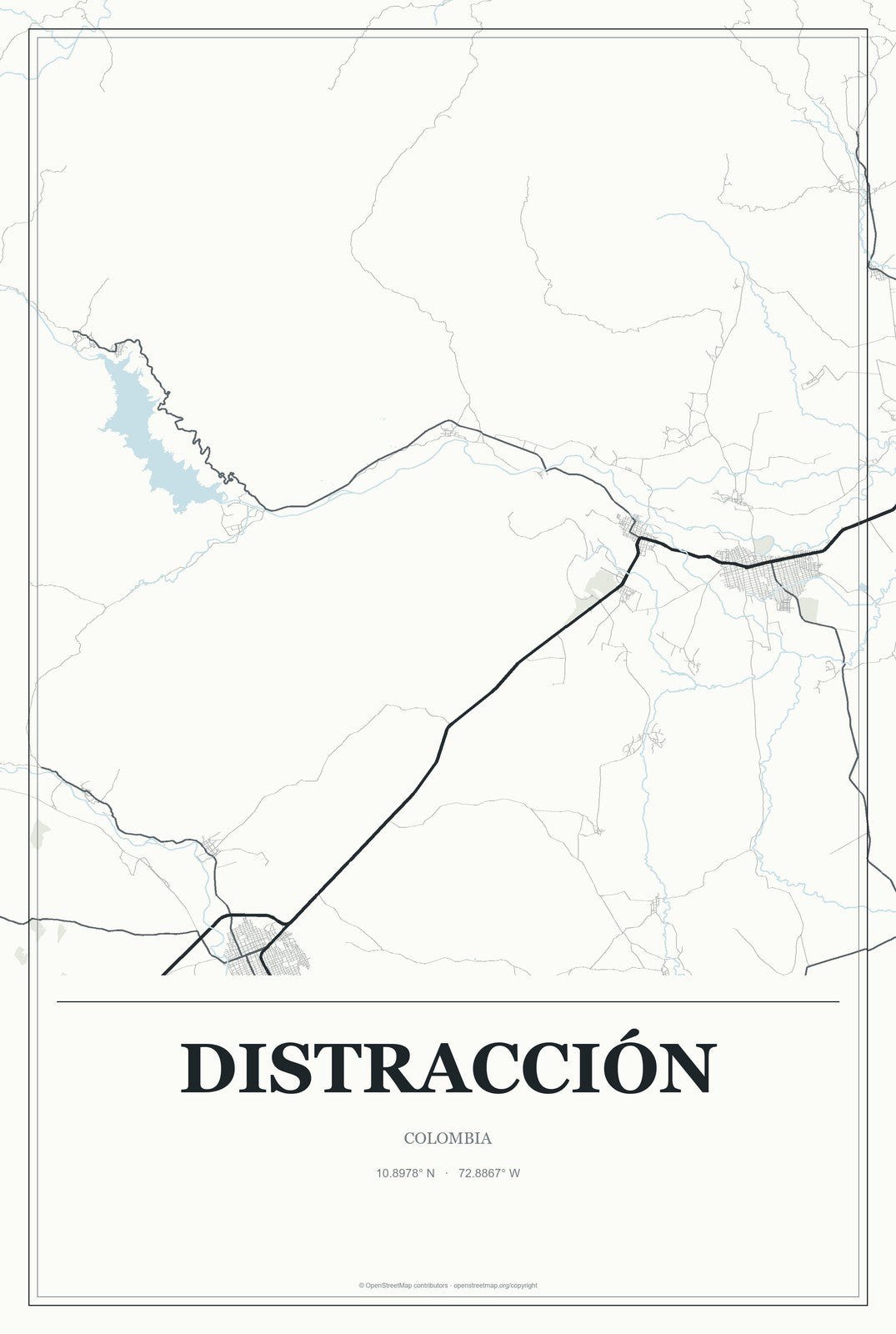 Distracción, Colombia City Map Aluminum Sign in Gallery Air style