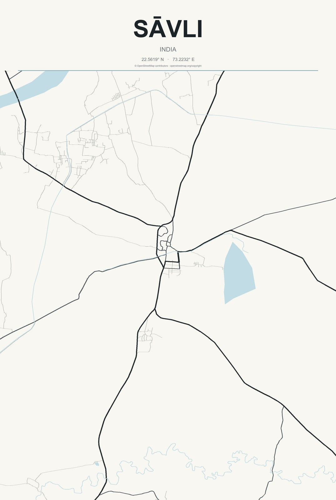 Sāvli, India City Map Aluminum Sign in Headline Atlas style