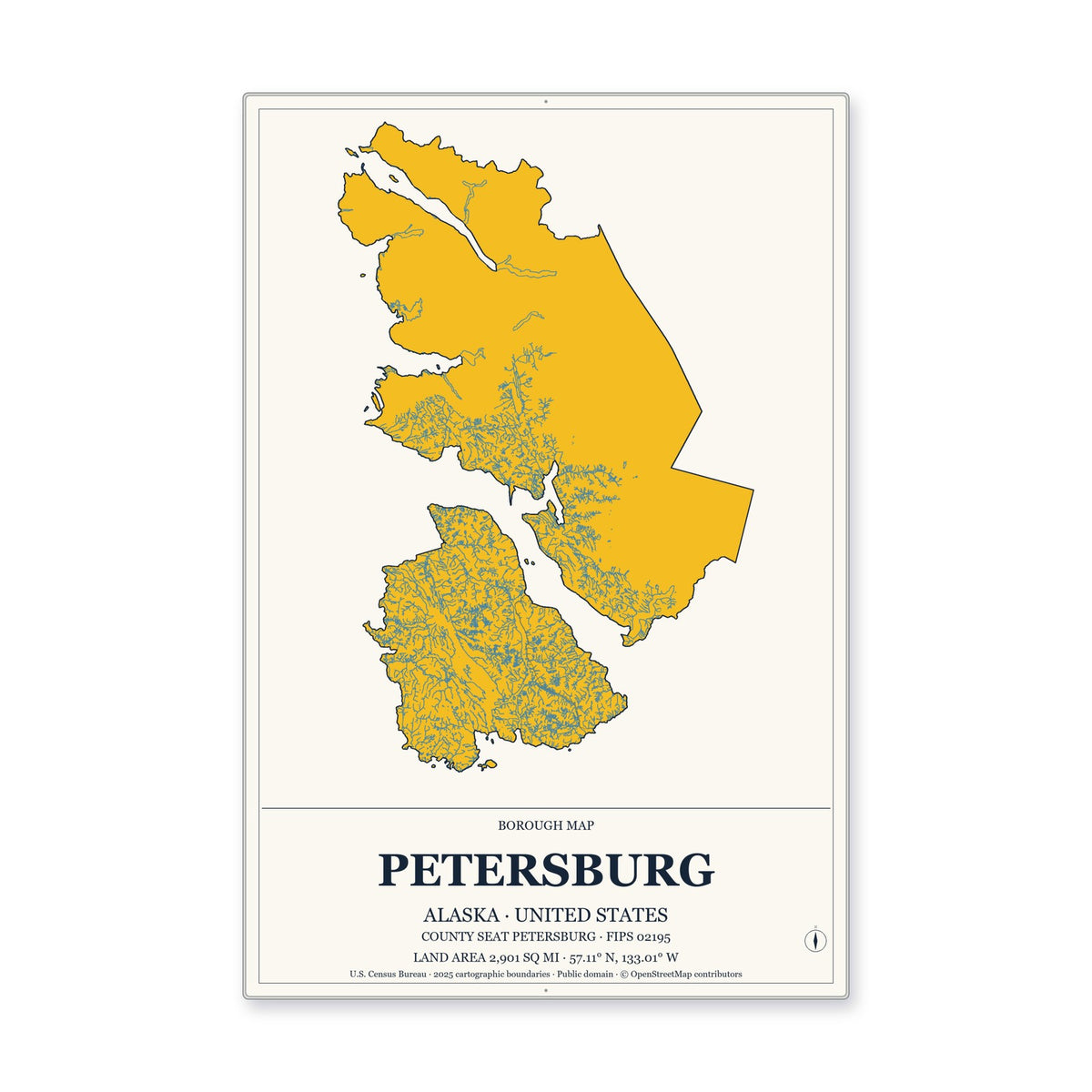 Petersburg Borough, Alaska Map Aluminum Sign in Citrine Modern style
