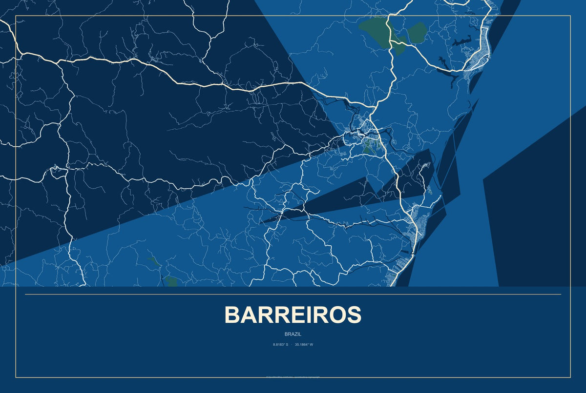 Barreiros, Brazil City Map Aluminum Sign in Harbor Cobalt style