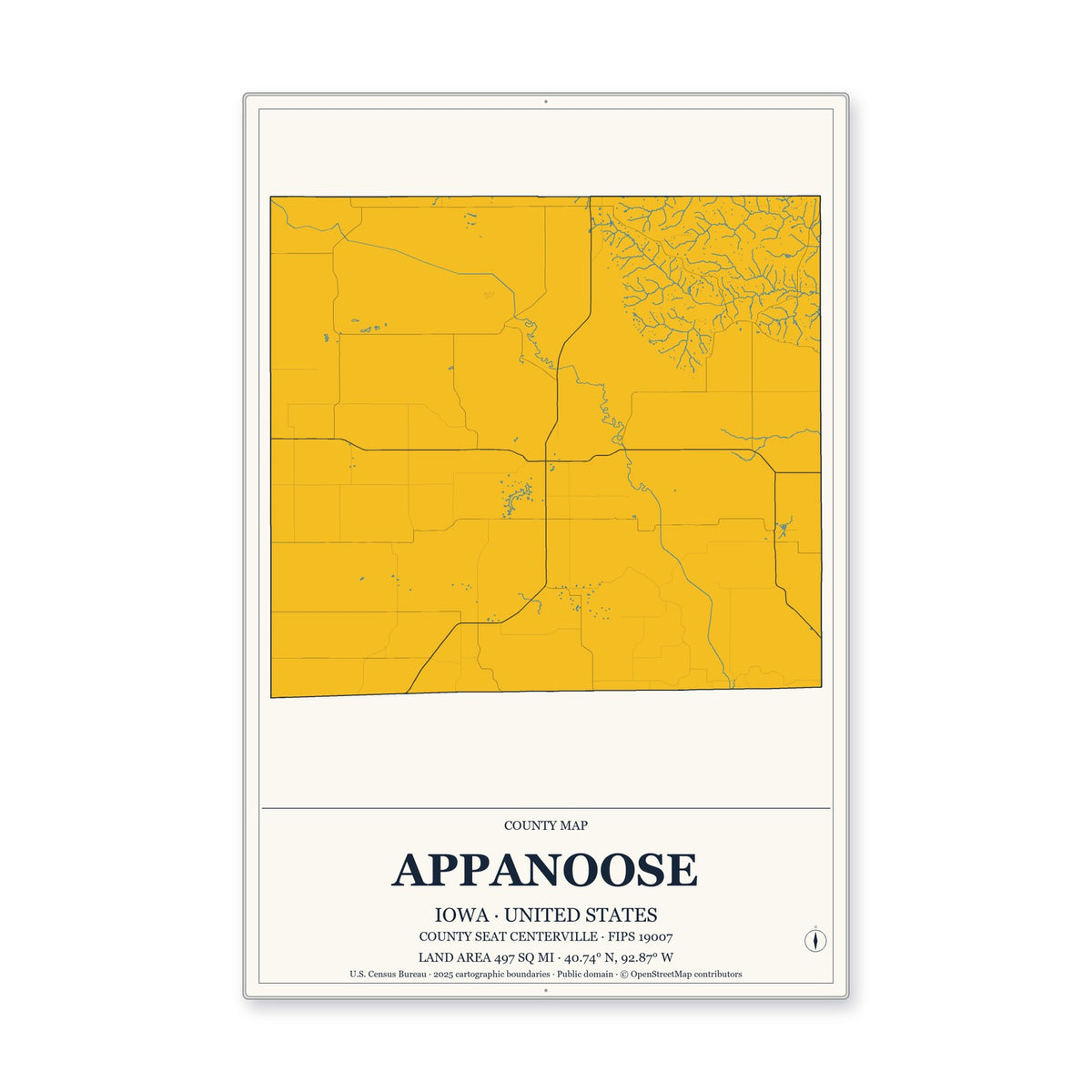 Appanoose County, Iowa Map Aluminum Sign in Citrine Modern style