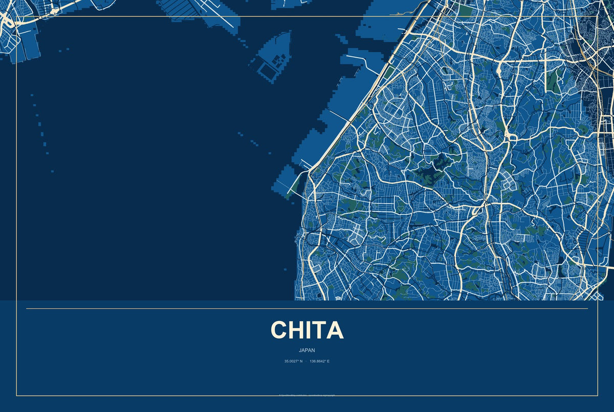 Chita, Japan City Map Aluminum Sign in Harbor Cobalt style