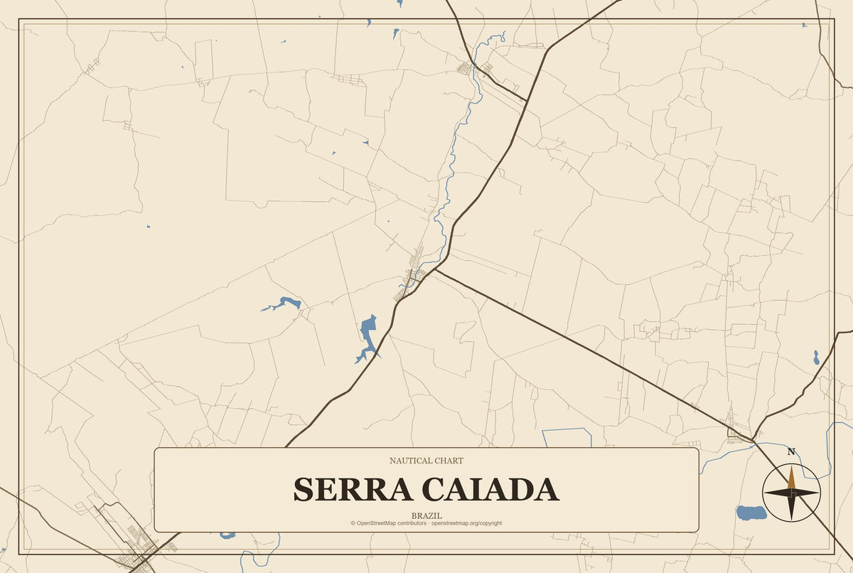 Serra Caiada, Brazil City Map Aluminum Sign in Heritage Nautical style