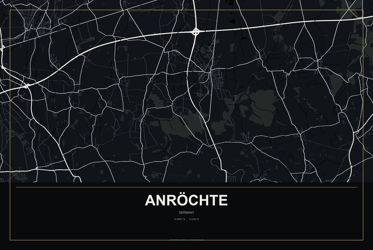 Anröchte, Germany City Map Aluminum Sign in Metropolitan Noir style