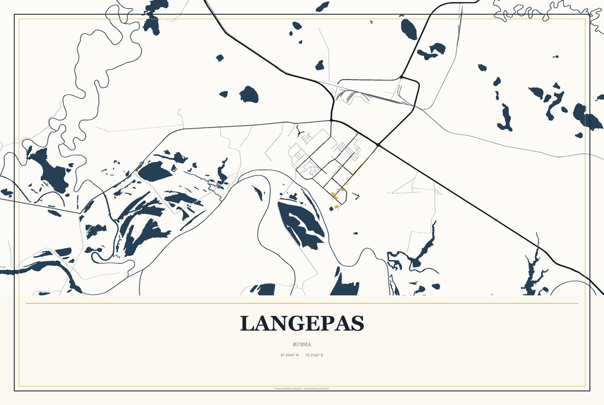 Langepas, Russia City Map Aluminum Sign in Citrine Modern style