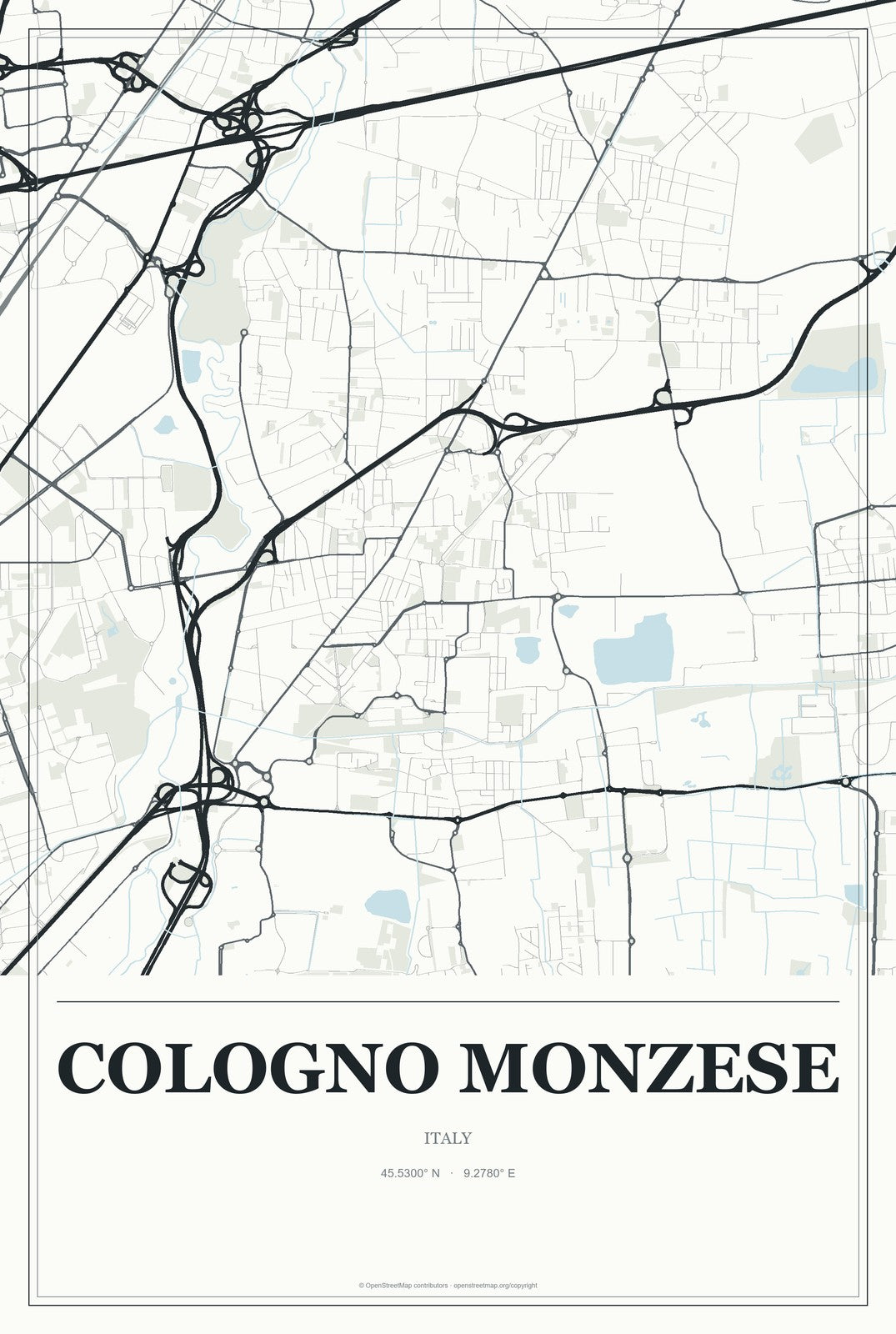 Cologno Monzese, Italy City Map Aluminum Sign in Gallery Air style