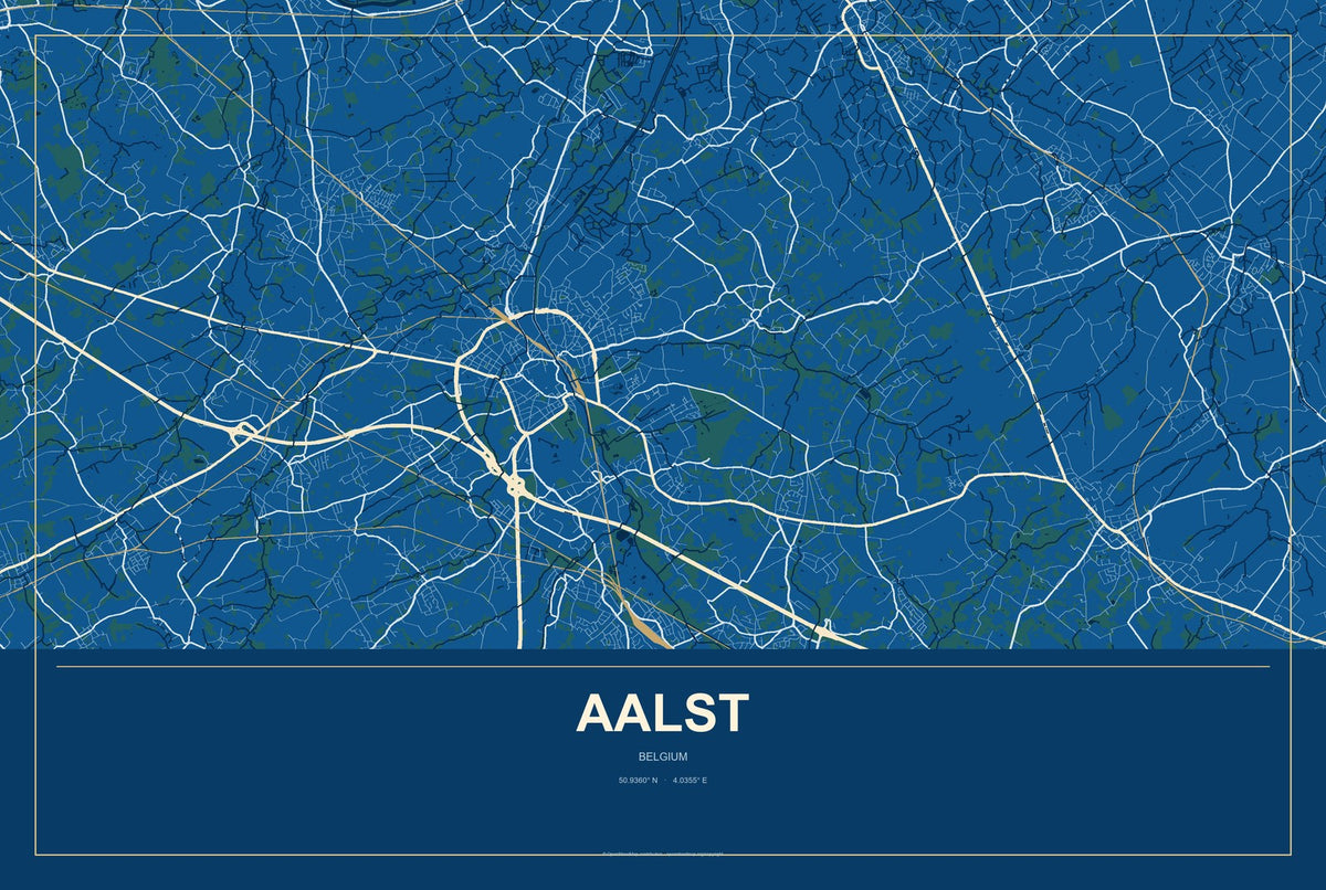 Aalst, Belgium City Map Aluminum Sign in Harbor Cobalt style