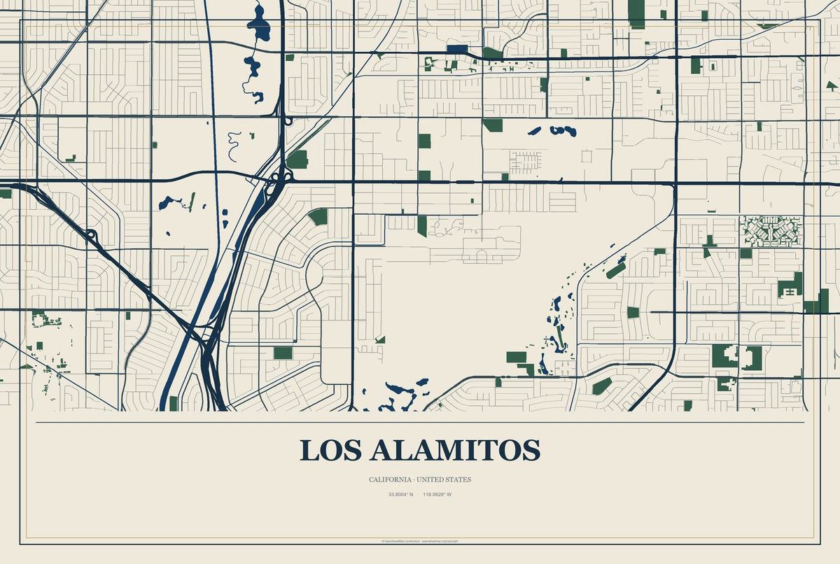 Los Alamitos, California City Map Aluminum Sign in Coastal Cutout style