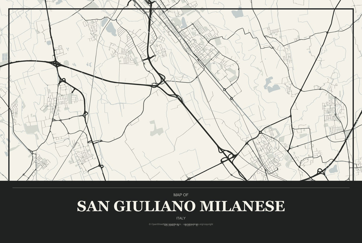 San Giuliano Milanese, Italy City Map Aluminum Sign in Museum Plaque style