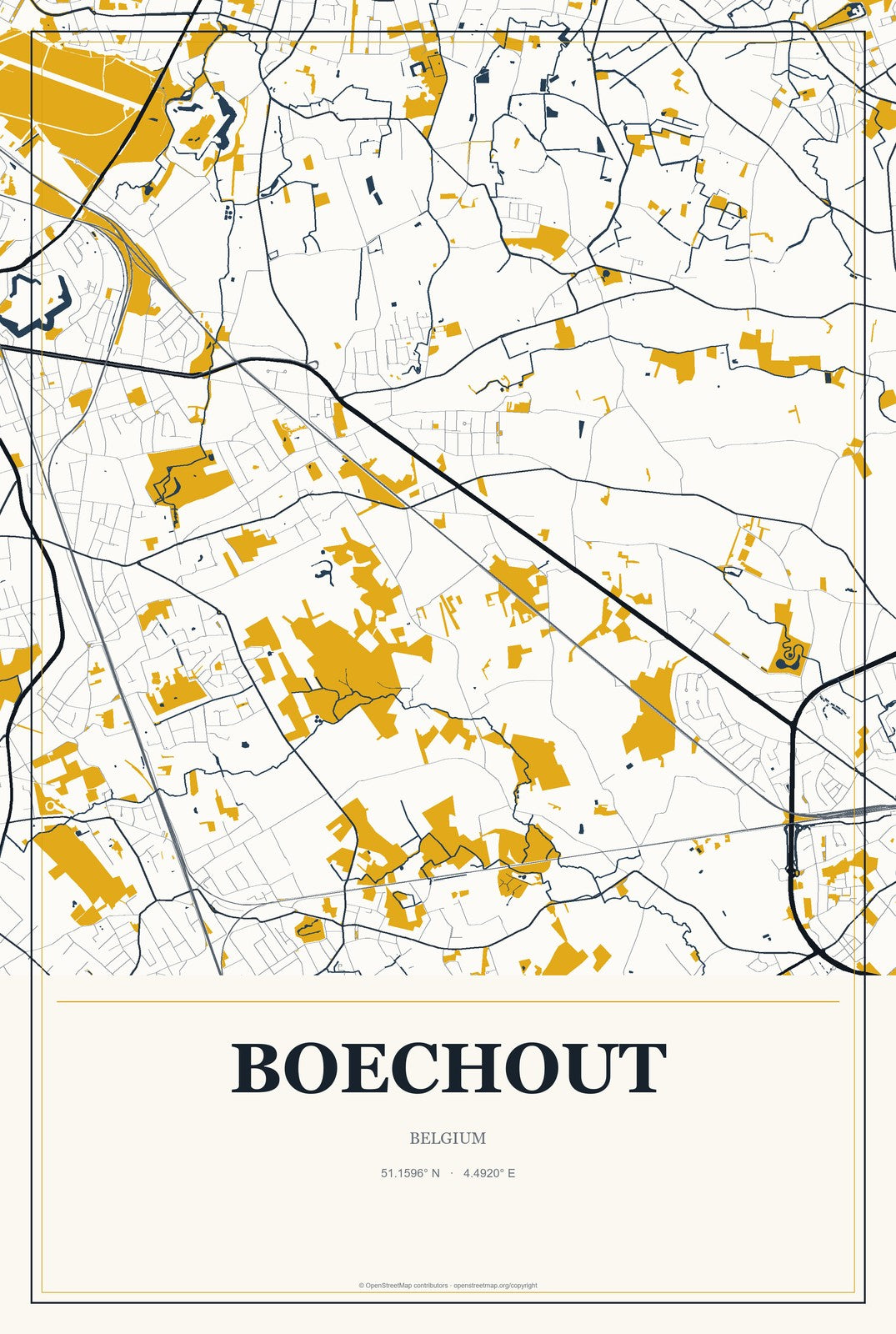 Boechout, Belgium City Map Aluminum Sign in Citrine Modern style
