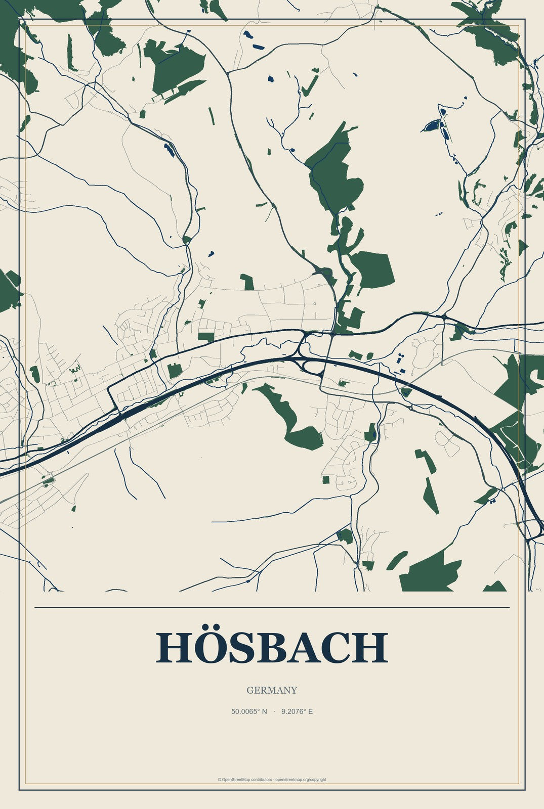 Hösbach, Germany City Map Aluminum Sign in Coastal Cutout style