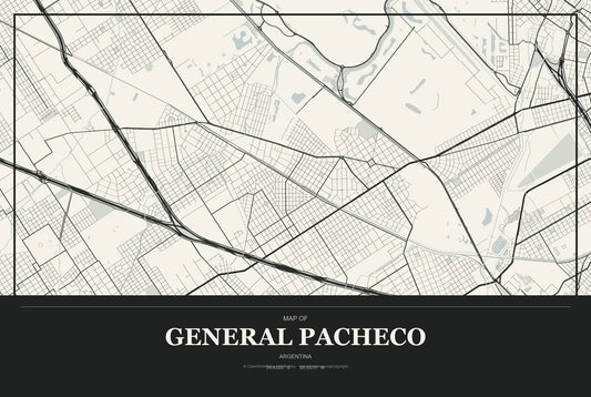 General Pacheco, Argentina City Map Aluminum Sign in Museum Plaque style