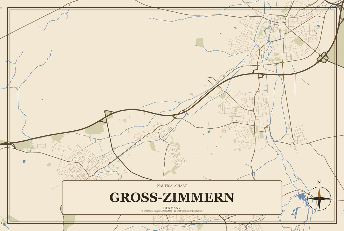 Groß-Zimmern, Germany City Map Aluminum Sign in Heritage Nautical style
