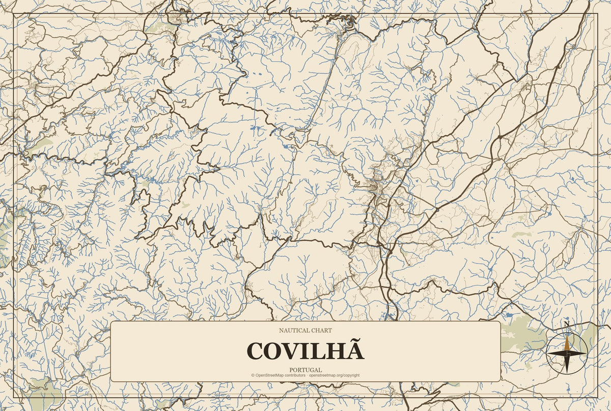 Covilhã, Portugal City Map Aluminum Sign in Heritage Nautical style