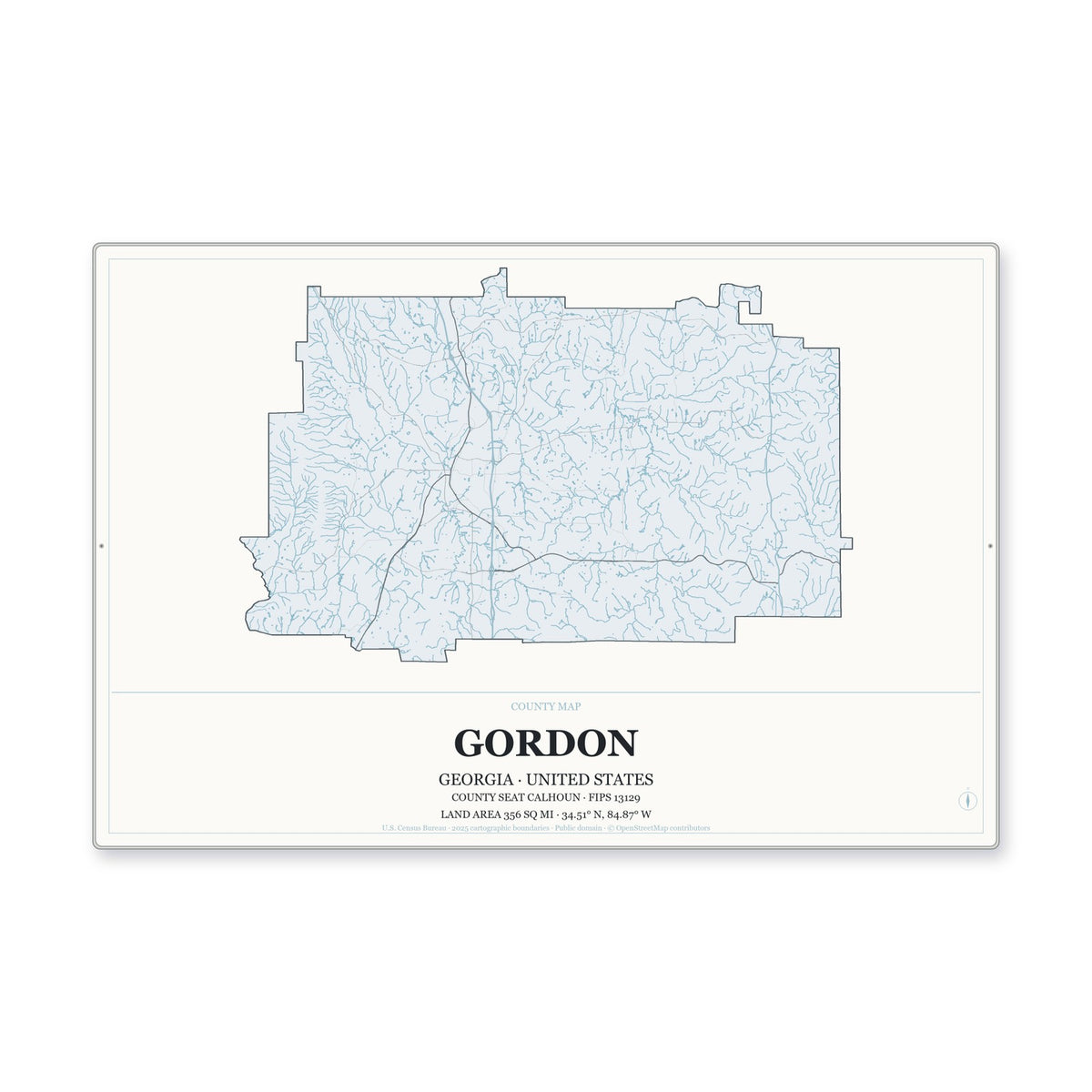 Gordon County, Georgia Map Aluminum Sign in Gallery Air style