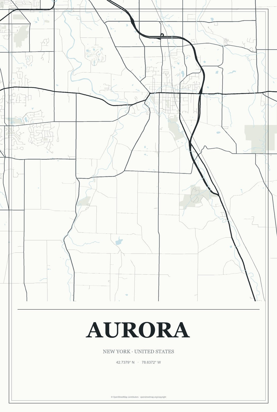 Aurora, New York City Map Aluminum Sign in Gallery Air style