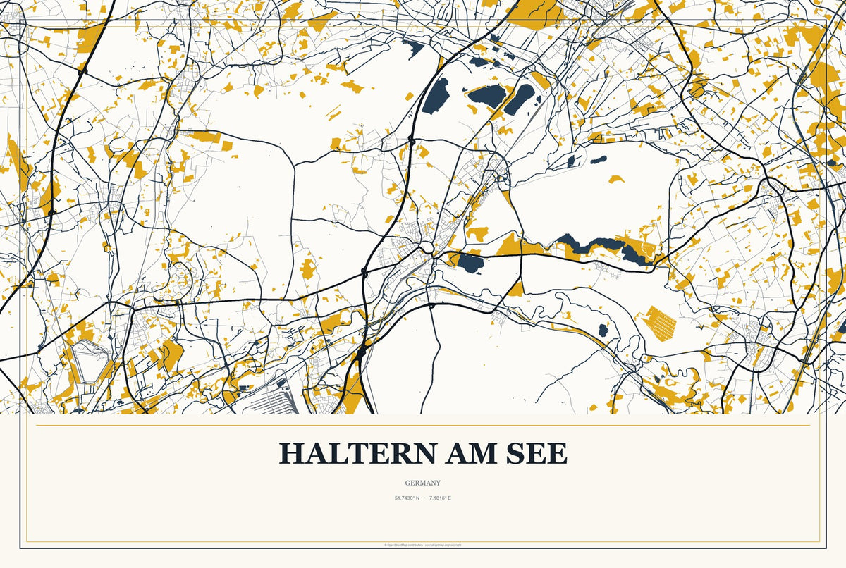 Haltern am See, Germany City Map Aluminum Sign in Citrine Modern style