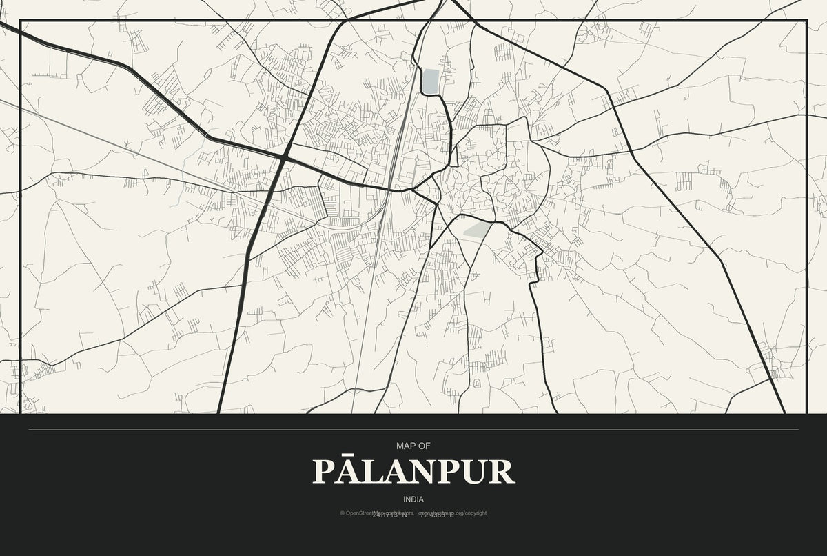 Pālanpur, India City Map Aluminum Sign in Museum Plaque style