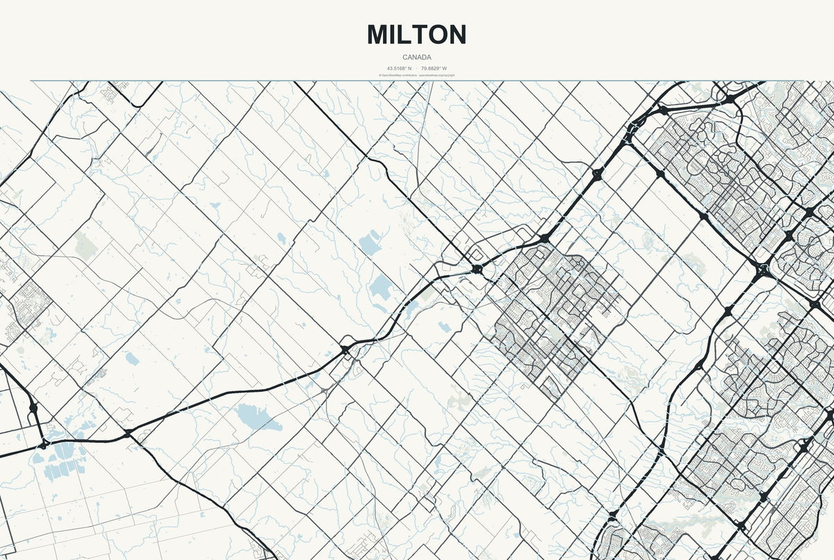 Milton, Canada City Map Aluminum Sign in Headline Atlas style