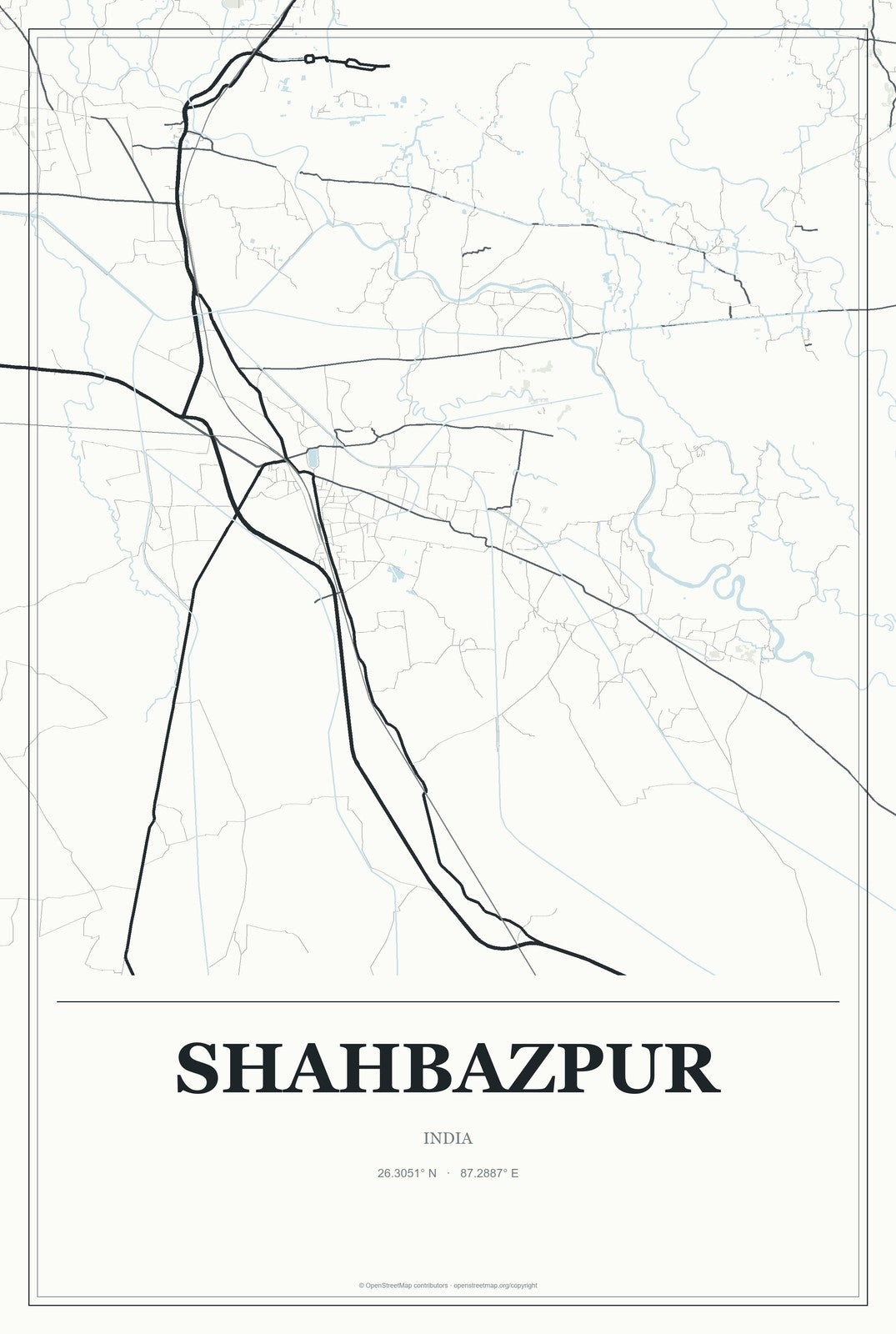 Shahbazpur, India City Map Aluminum Sign in Gallery Air style