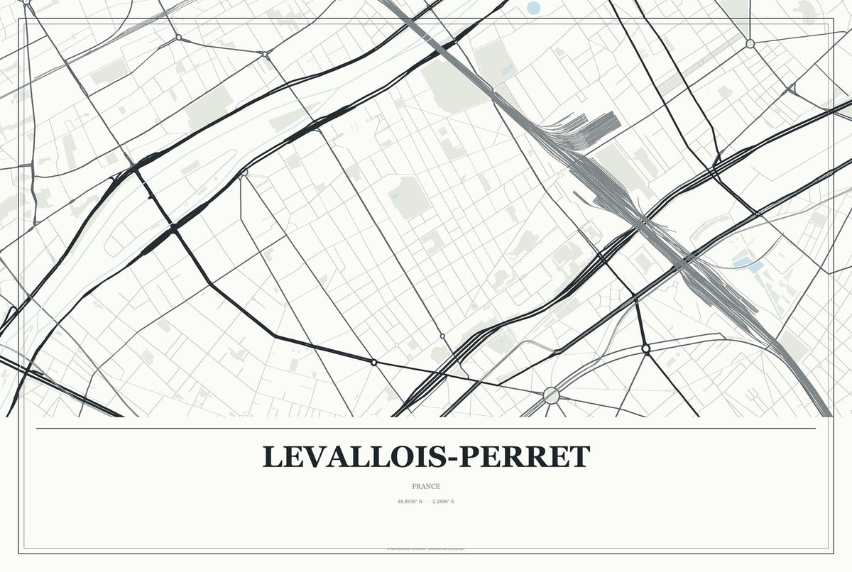 Levallois-Perret, France City Map Aluminum Sign in Gallery Air style