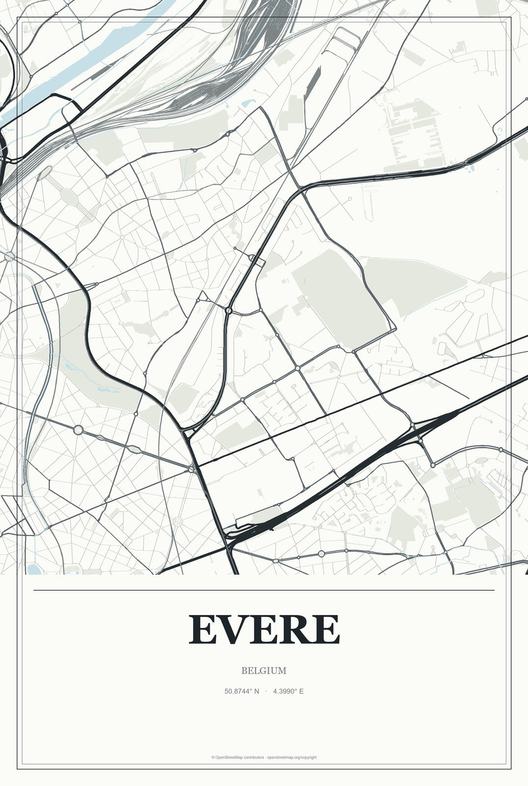 Evere, Belgium City Map Aluminum Sign in Gallery Air style