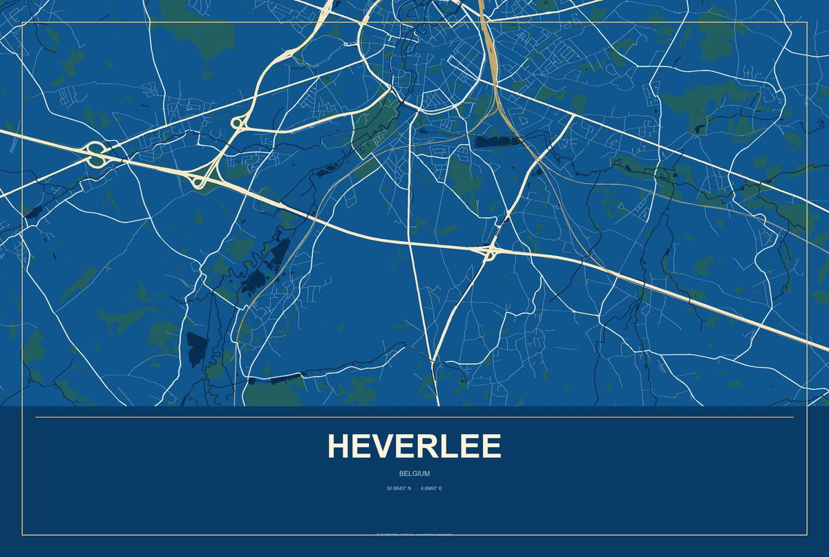 Heverlee, Belgium City Map Aluminum Sign in Harbor Cobalt style