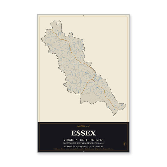 Essex County, Virginia Map Aluminum Sign in Museum Plaque style