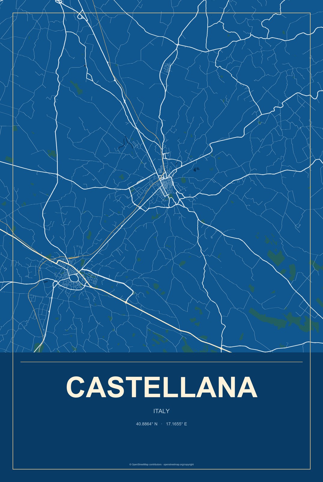 Castellana, Italy City Map Aluminum Sign in Harbor Cobalt style