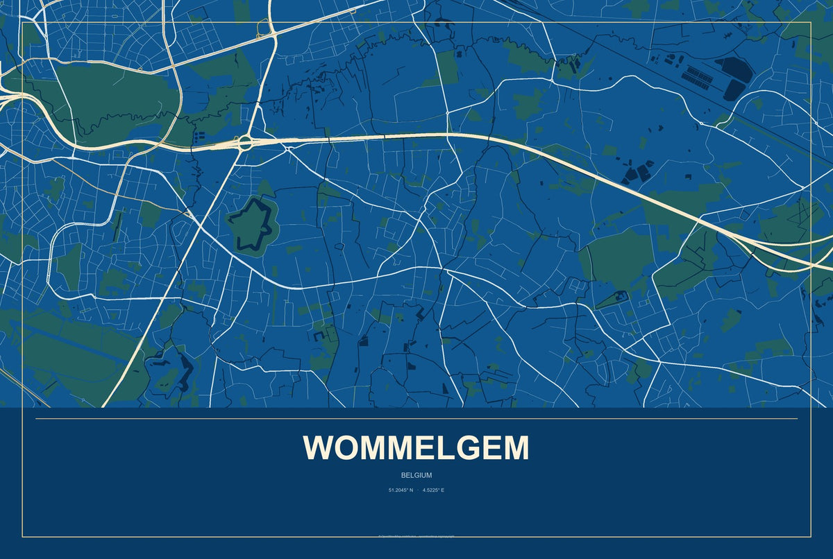 Wommelgem, Belgium City Map Aluminum Sign in Harbor Cobalt style