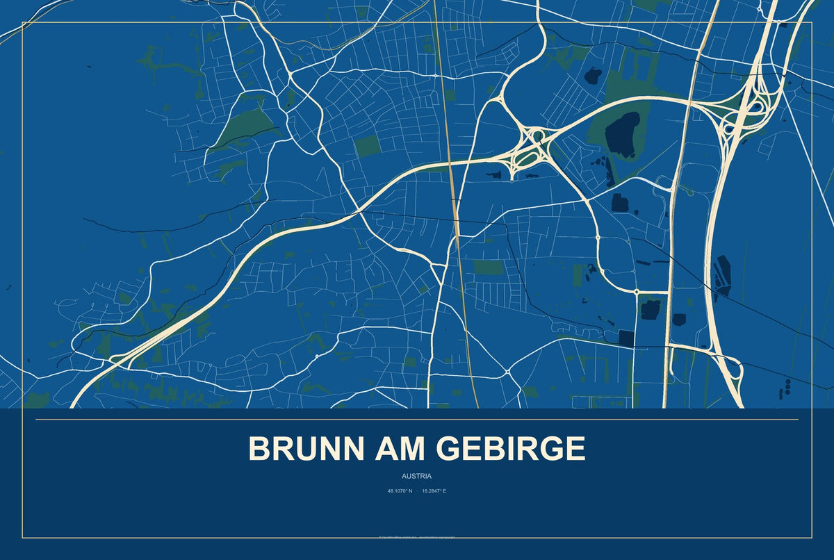 Brunn am Gebirge, Austria City Map Aluminum Sign in Harbor Cobalt style