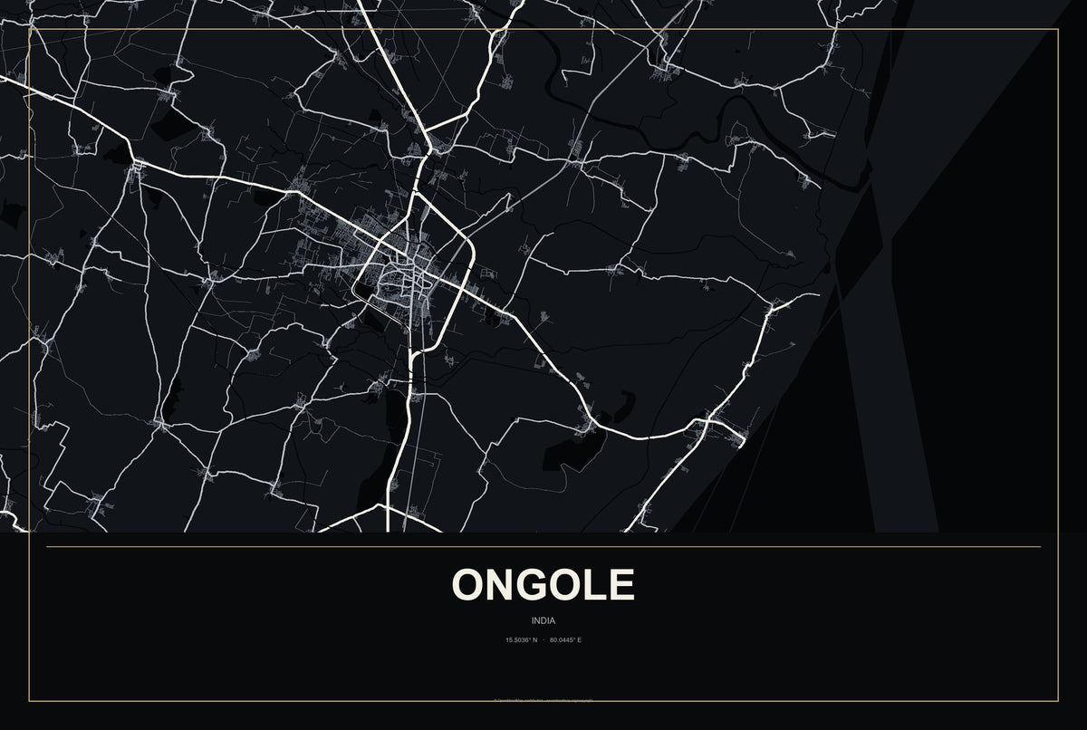 Ongole, India City Map Aluminum Sign in Metropolitan Noir style