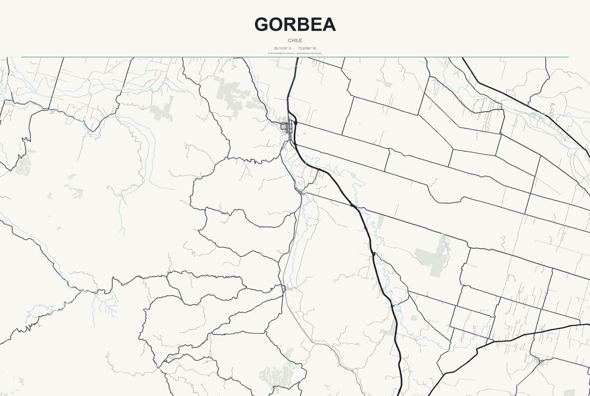 Gorbea, Chile City Map Aluminum Sign in Headline Atlas style