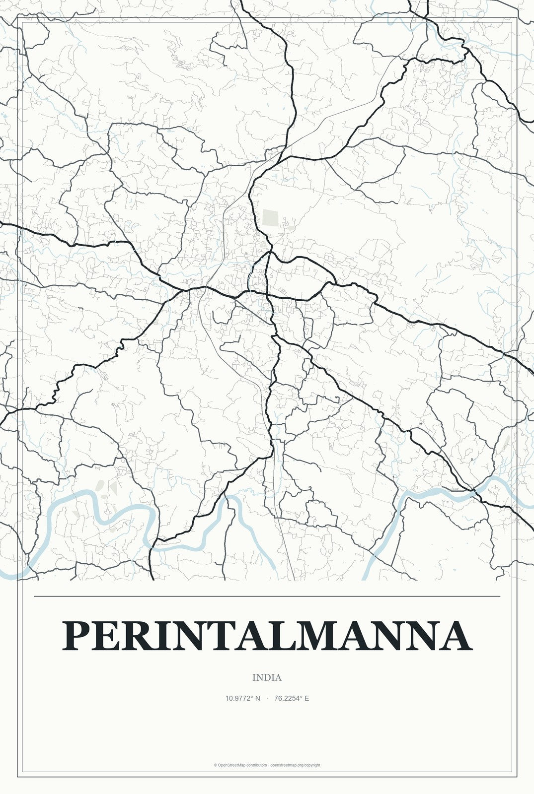 Perintalmanna, India City Map Aluminum Sign in Gallery Air style