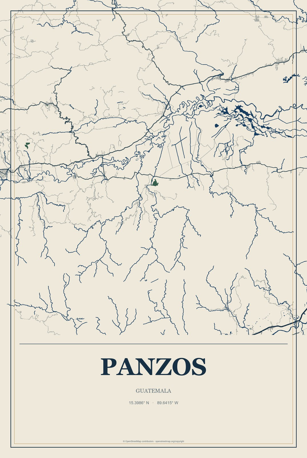 Panzos, Guatemala City Map Aluminum Sign in Coastal Cutout style