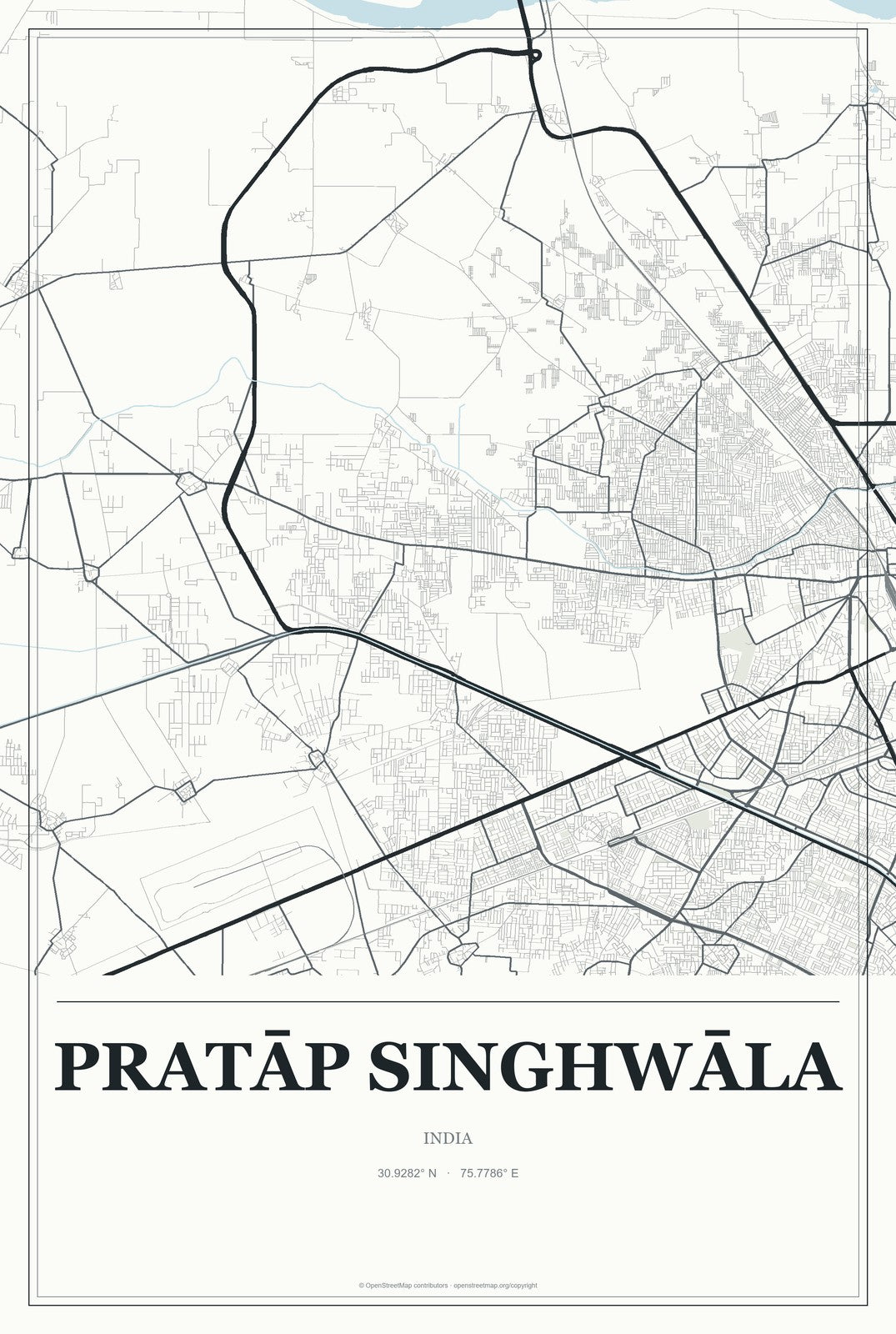 Pratāp Singhwāla, India City Map Aluminum Sign in Gallery Air style