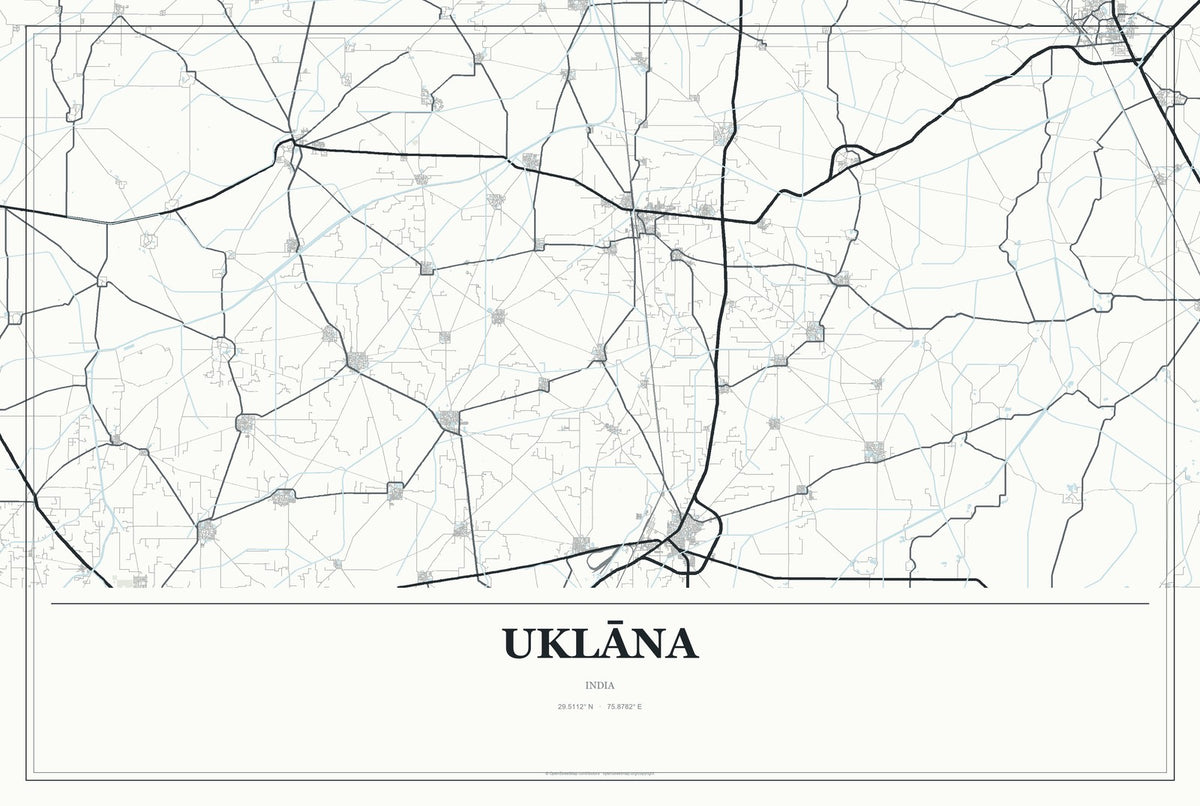 Uklāna, India City Map Aluminum Sign in Gallery Air style