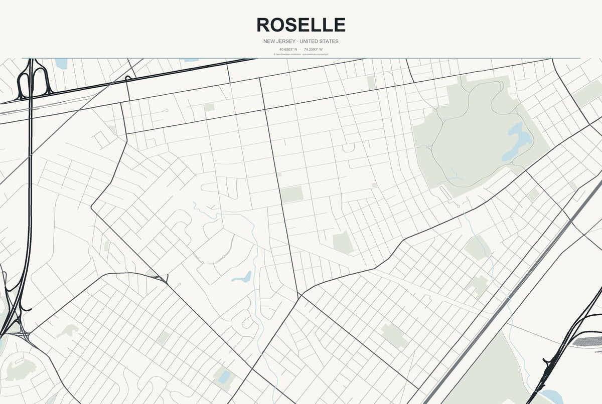 Roselle, New Jersey City Map Aluminum Sign in Headline Atlas style