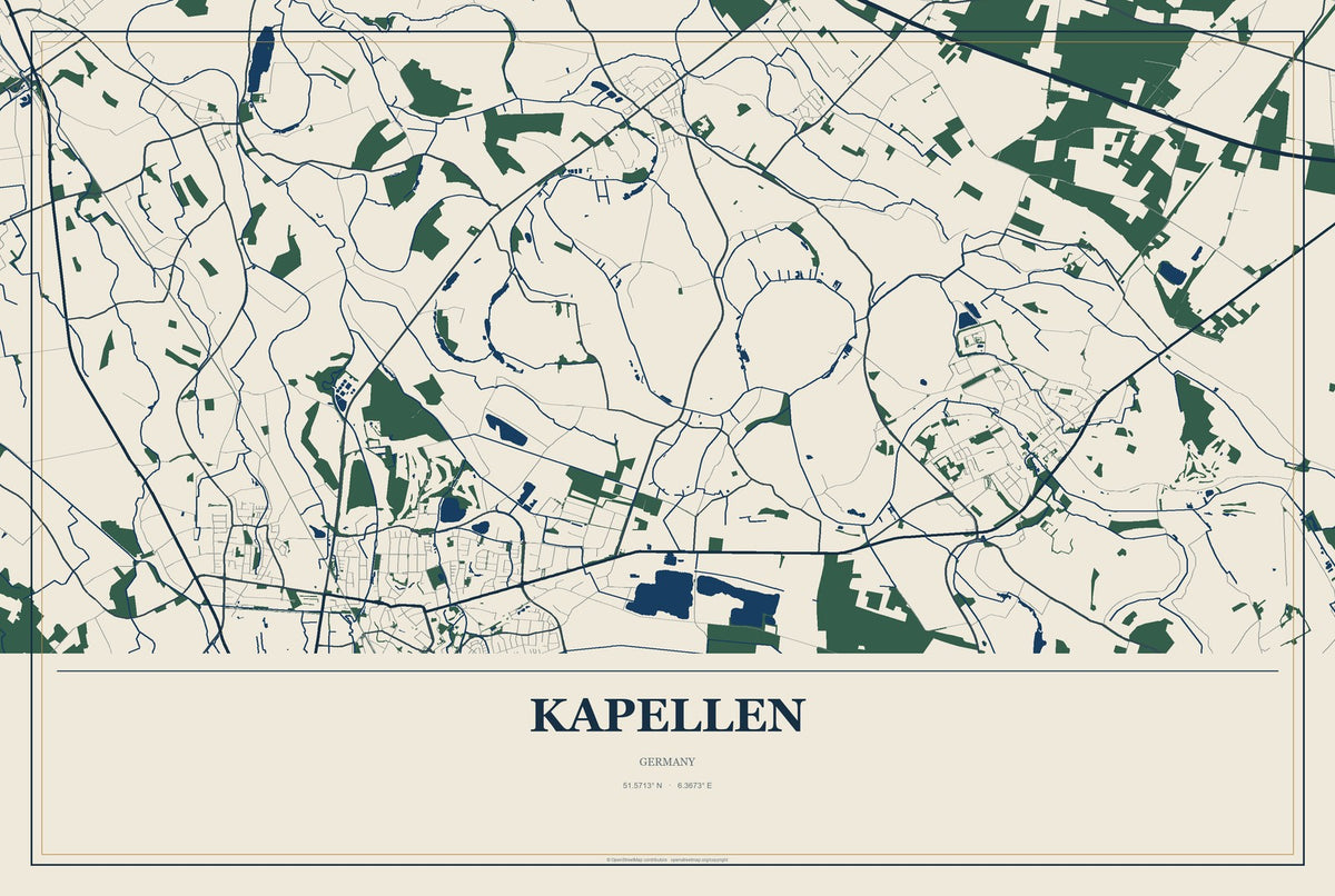 Kapellen, Germany City Map Aluminum Sign in Coastal Cutout style