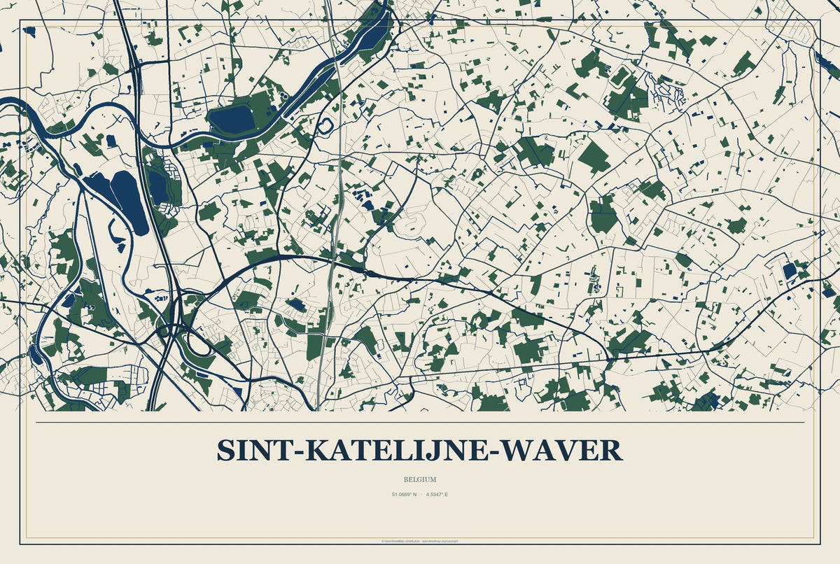 Sint-Katelijne-Waver, Belgium City Map Aluminum Sign in Coastal Cutout style