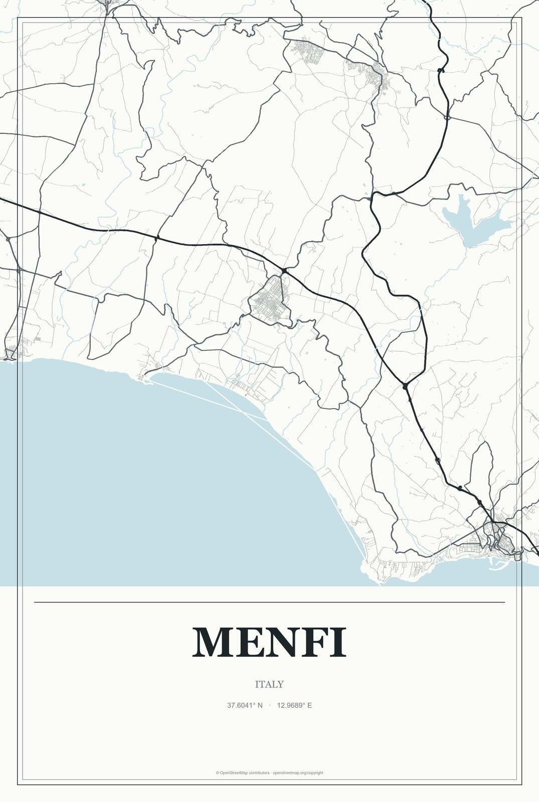 Menfi, Italy City Map Aluminum Sign in Gallery Air style