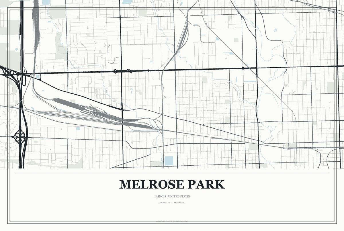 Melrose Park, Illinois City Map Aluminum Sign in Gallery Air style