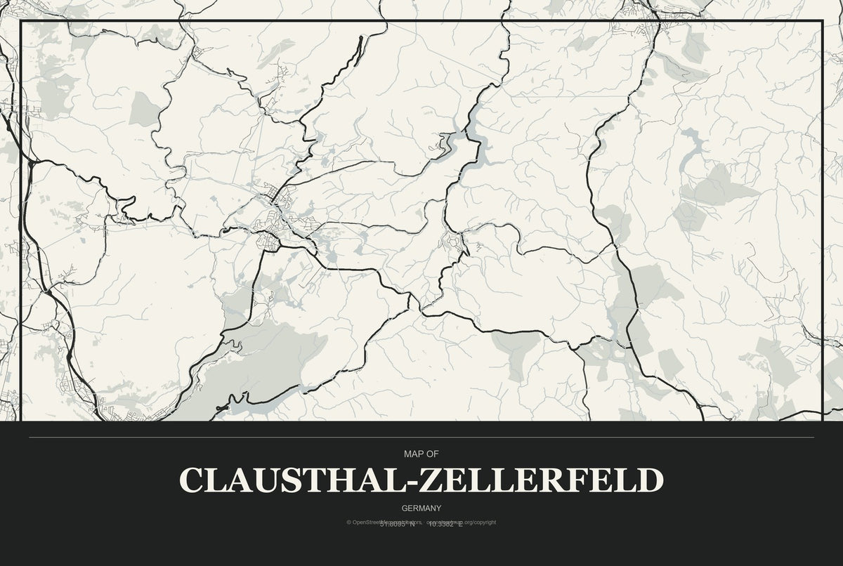 Clausthal-Zellerfeld, Germany City Map Aluminum Sign in Museum Plaque style