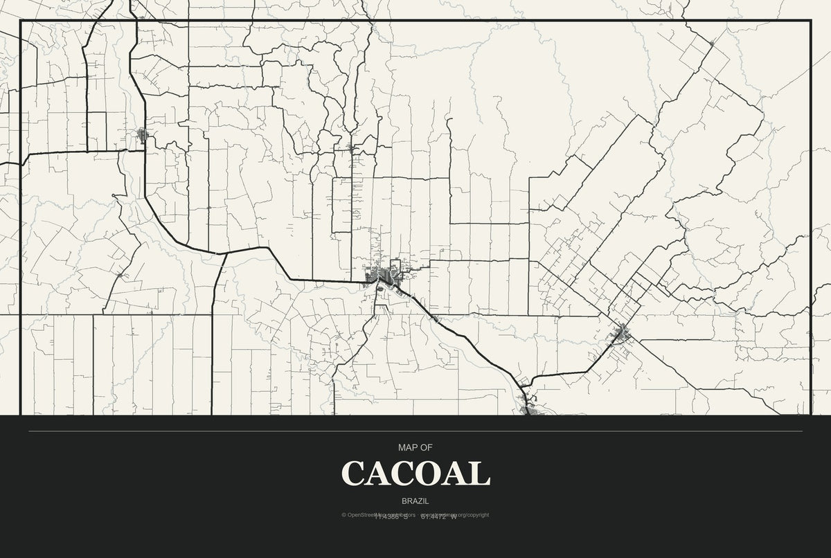 Cacoal, Brazil City Map Aluminum Sign in Museum Plaque style