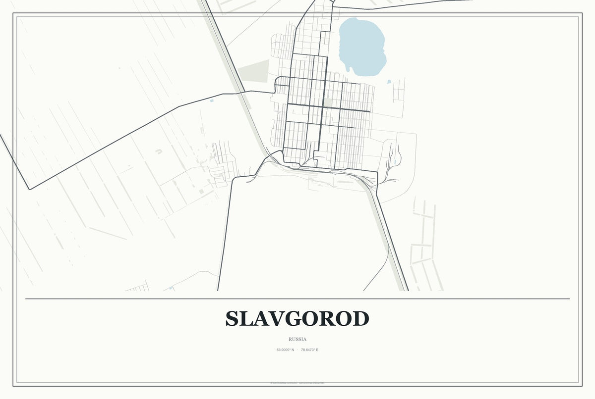 Slavgorod, Russia City Map Aluminum Sign in Gallery Air style