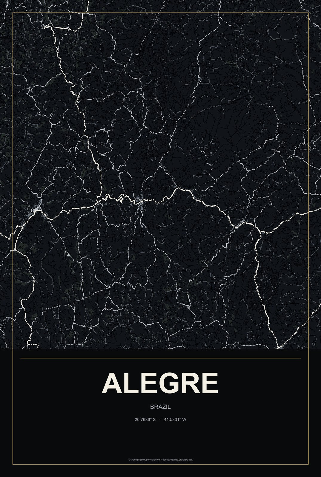 Alegre, Brazil City Map Aluminum Sign in Metropolitan Noir style
