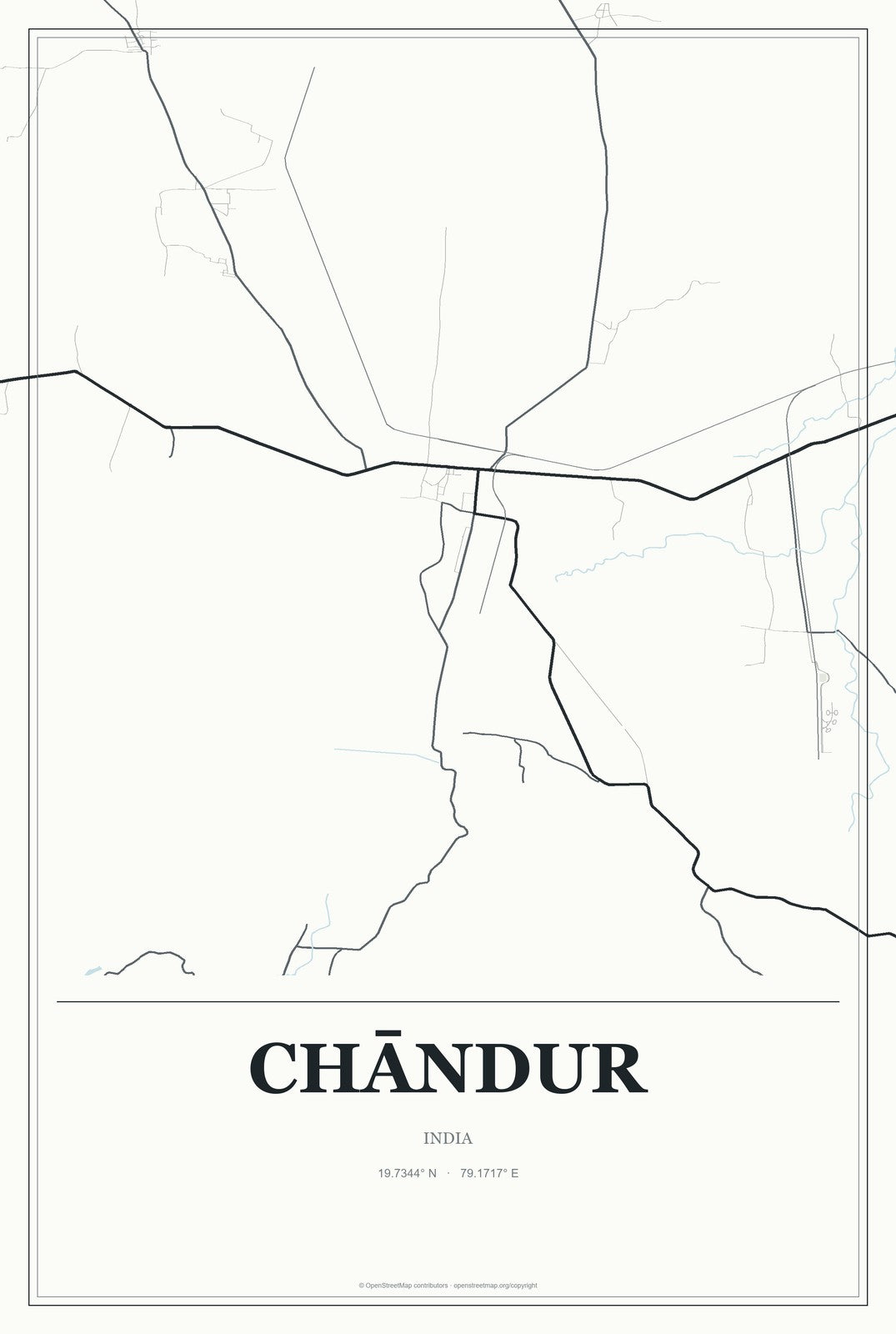 Chāndur, India City Map Aluminum Sign in Gallery Air style