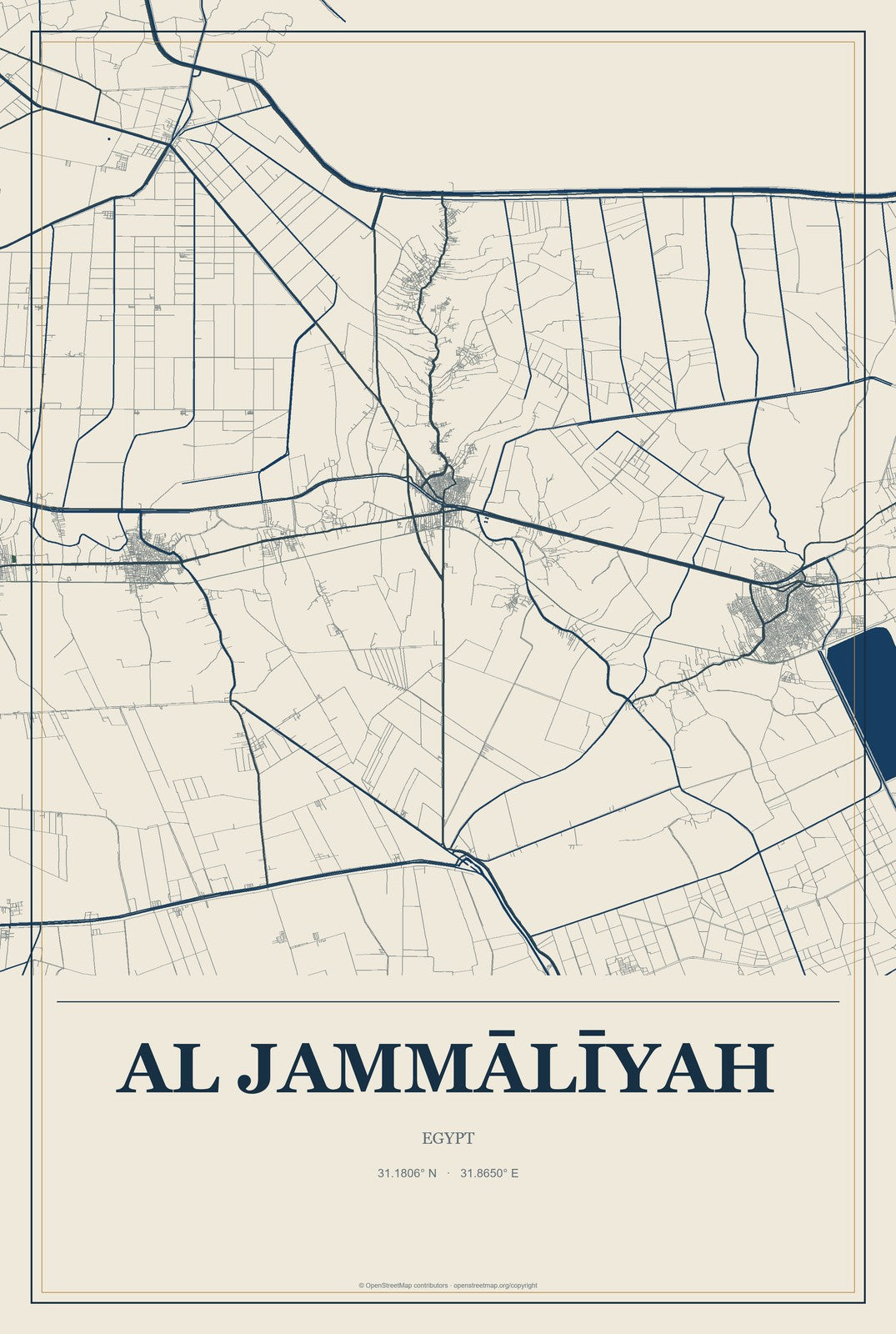 Al Jammālīyah, Egypt City Map Aluminum Sign in Coastal Cutout style